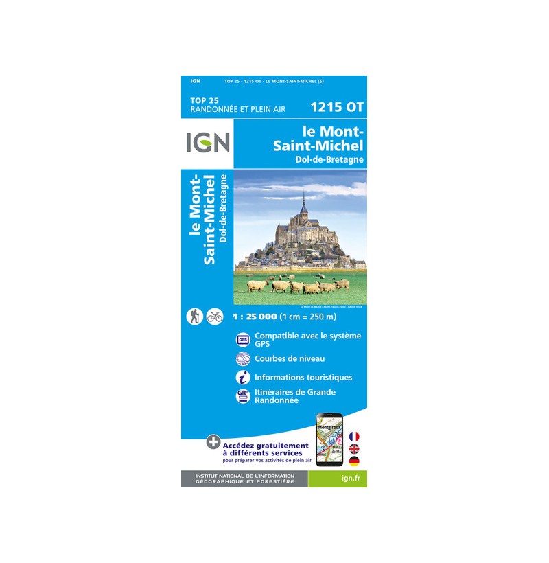 Carte Randonnée Le Mont-Saint-Michel, Dol-de-Bretagne (1215OT)
