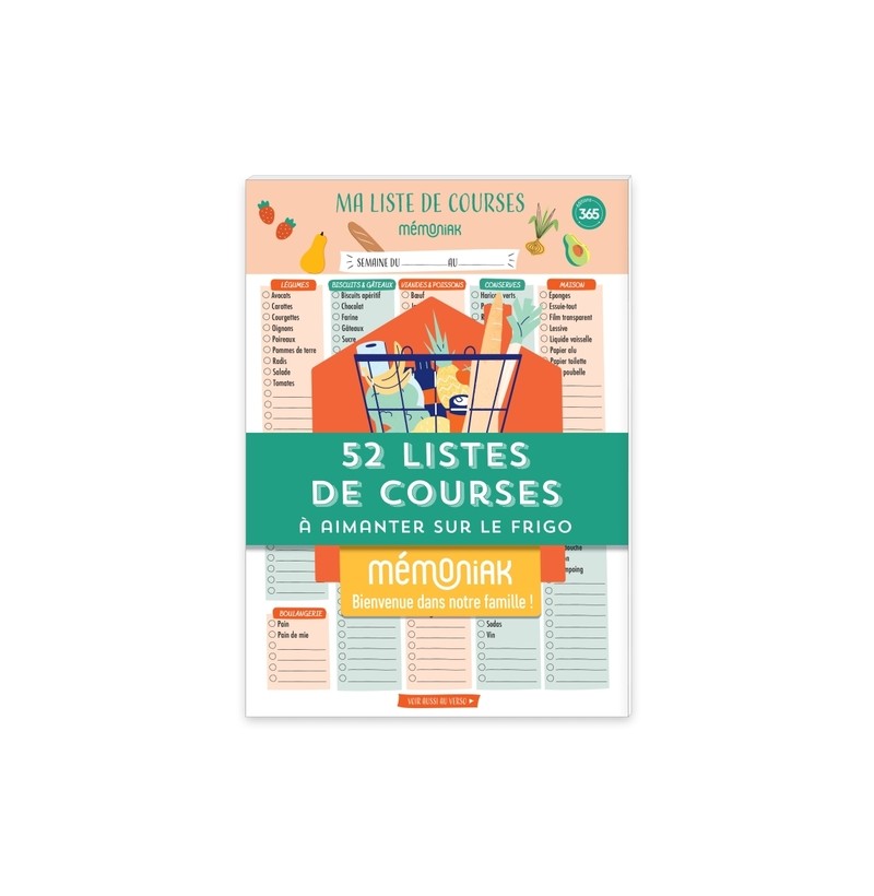 52 listes de courses Mémoniak - bloc aimanté à compléter