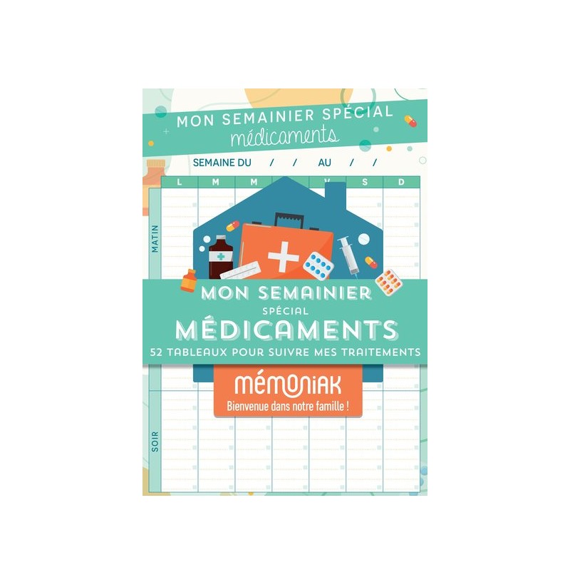 Mon semainier spécial médicaments - 52 tableaux pour suivre mes traitements Mémoniak - bloc aimanté