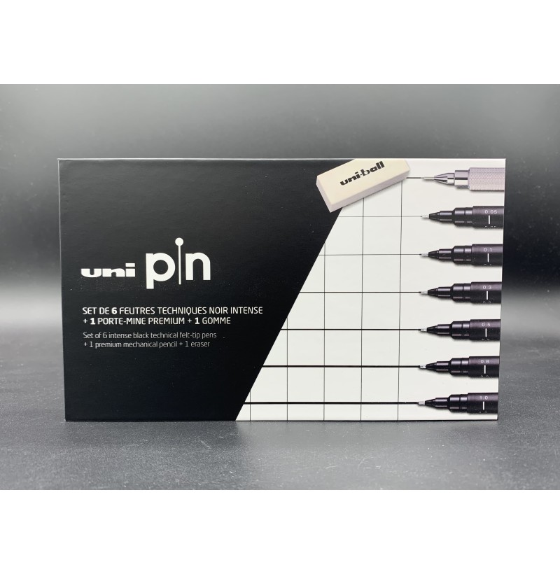 Uni Pin - Set de 6 feutres techniques noir intense